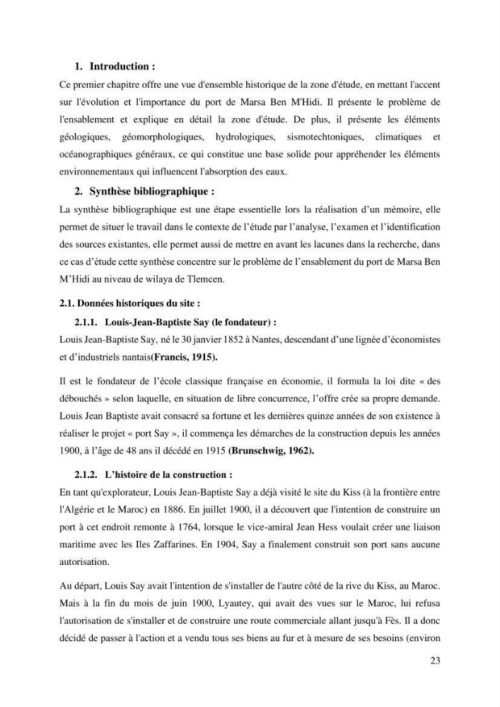 Ensablement du port de Marsa Ben M’Hidi (W. de Tlemcen) Etude hydro-sédimentaire et solutions