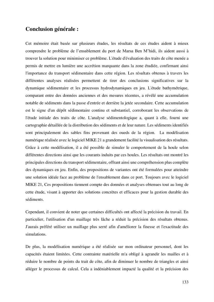 Ensablement du port de Marsa Ben M’Hidi (W. de Tlemcen) Etude hydro-sédimentaire et solutions