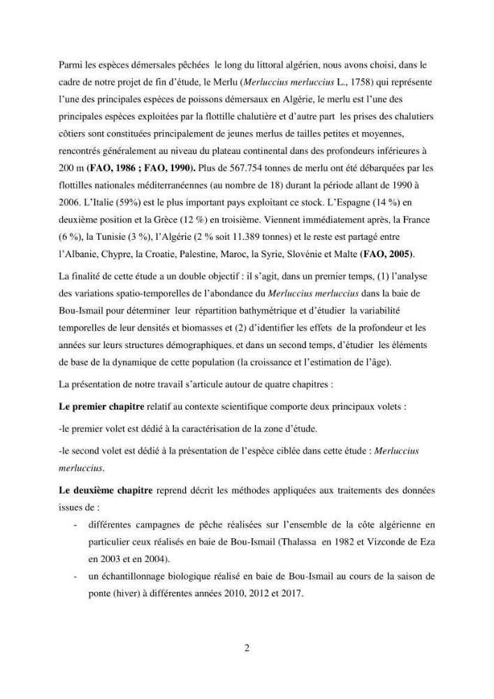 Utilisation d’un SIG (Système d’Information Géographique) dans un modèle de distribution d’une espèce : le cas de Merluccius merluccius (Linnaeus, 1758); le merlu européen de la baie de Bou-Ismail