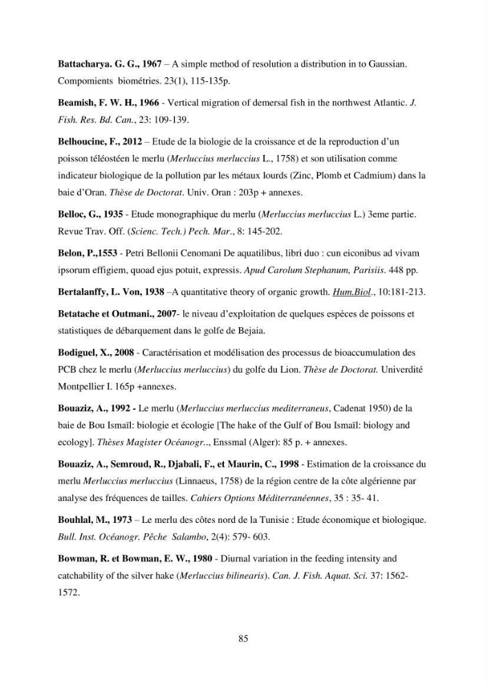 Utilisation d’un SIG (Système d’Information Géographique) dans un modèle de distribution d’une espèce : le cas de Merluccius merluccius (Linnaeus, 1758); le merlu européen de la baie de Bou-Ismail