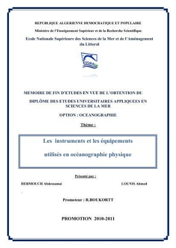 Les instrumests et les équipements utilisés en océanographie physique Les instrumests et les équipements utilisés en océanographie physique