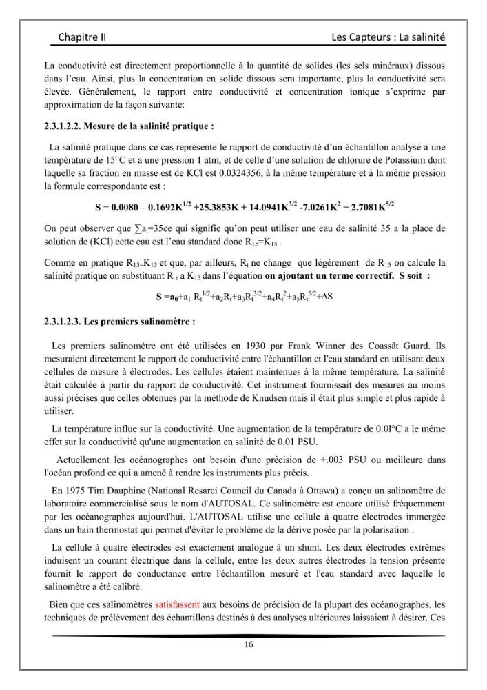 Les instrumests et les équipements utilisés en océanographie physique