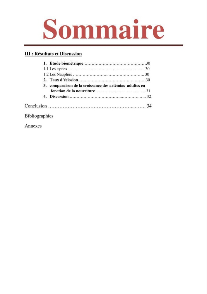 Caractérisation des cyste d\'Artémia du chott Merouane: