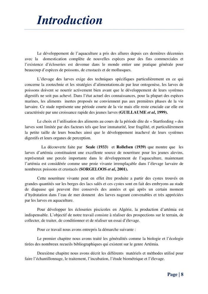 Caractérisation des cyste d\'Artémia du chott Merouane: