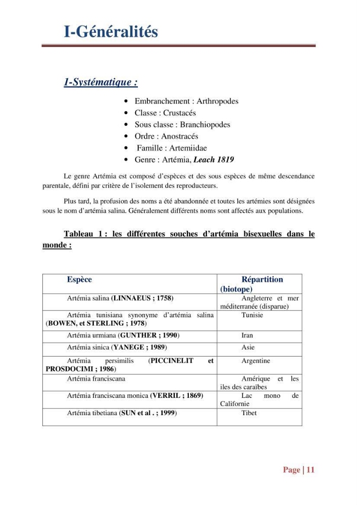 Caractérisation des cyste d\'Artémia du chott Merouane: