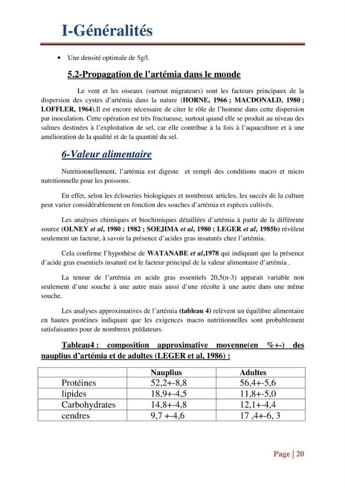 Caractérisation des cyste d\'Artémia du chott Merouane: