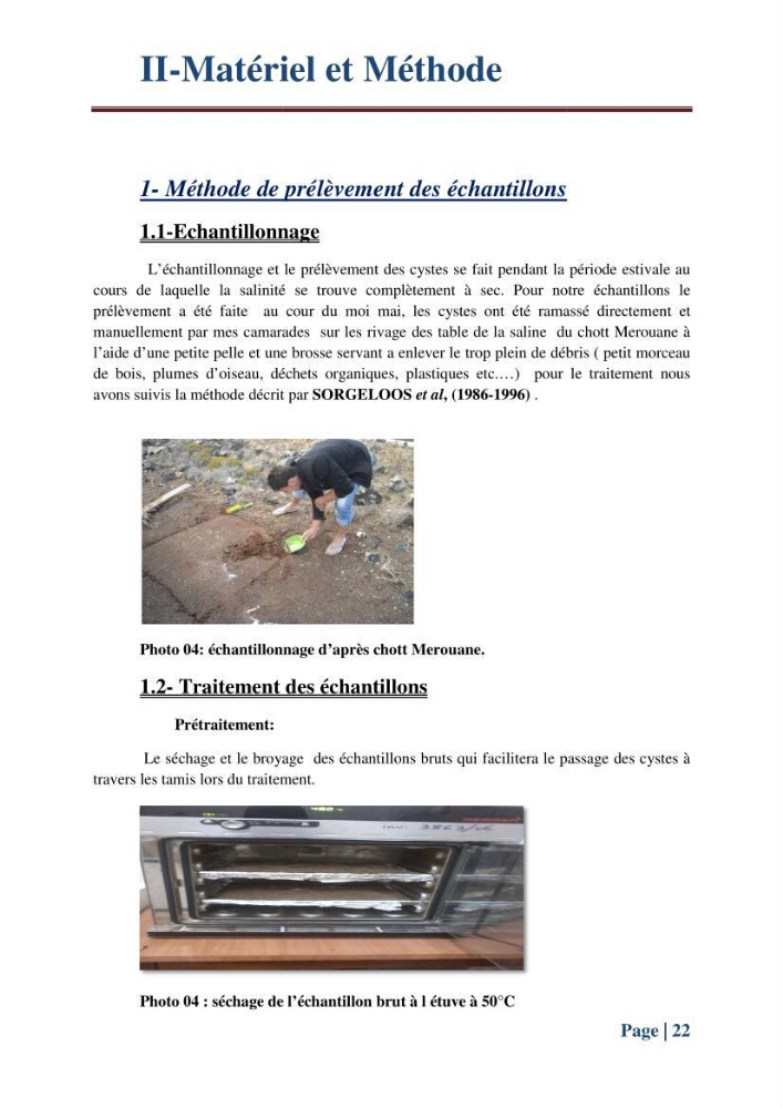Caractérisation des cyste d\'Artémia du chott Merouane: