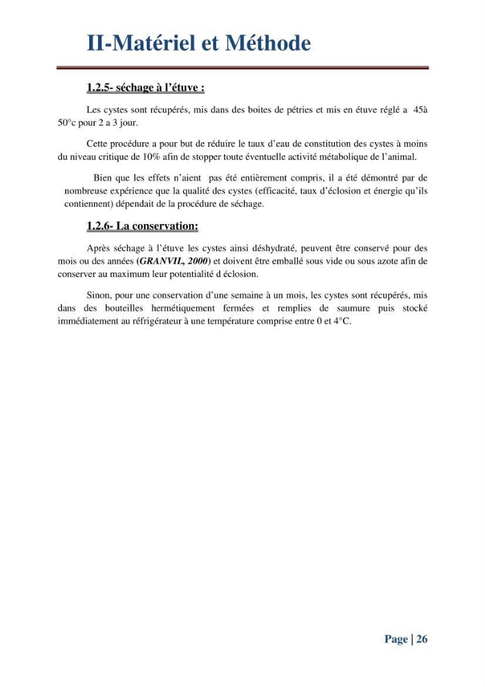 Caractérisation des cyste d\'Artémia du chott Merouane: