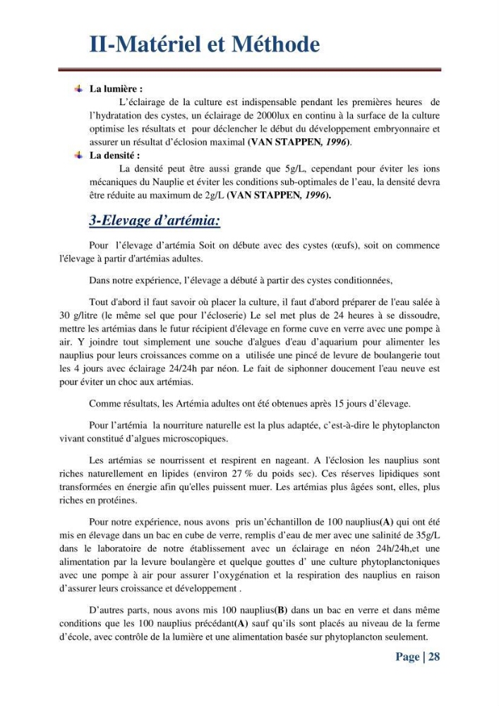 Caractérisation des cyste d\'Artémia du chott Merouane: