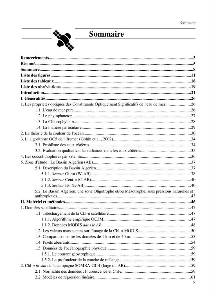Etude par télédétection et mesures in situ des efflorescences algales et de la matière en suspension dans le Bassin Algérien