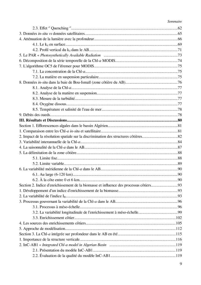 Etude par télédétection et mesures in situ des efflorescences algales et de la matière en suspension dans le Bassin Algérien
