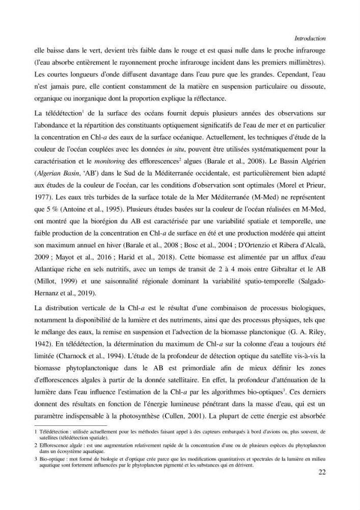 Etude par télédétection et mesures in situ des efflorescences algales et de la matière en suspension dans le Bassin Algérien