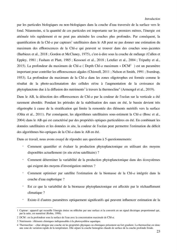 Etude par télédétection et mesures in situ des efflorescences algales et de la matière en suspension dans le Bassin Algérien