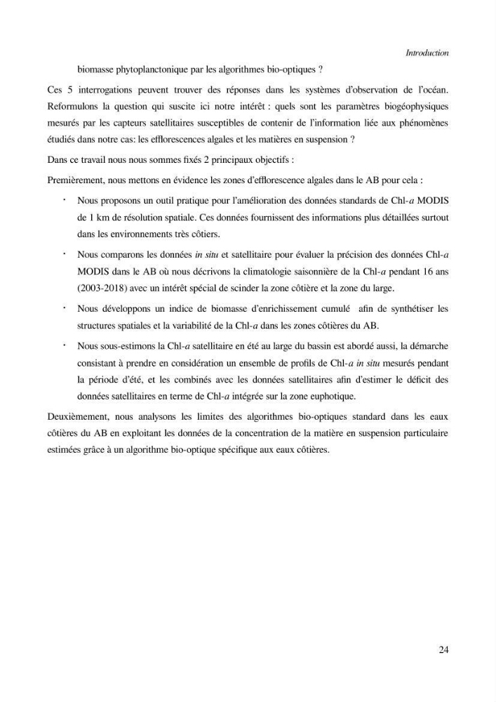 Etude par télédétection et mesures in situ des efflorescences algales et de la matière en suspension dans le Bassin Algérien