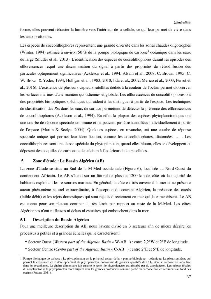 Etude par télédétection et mesures in situ des efflorescences algales et de la matière en suspension dans le Bassin Algérien