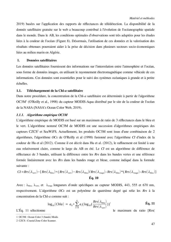 Etude par télédétection et mesures in situ des efflorescences algales et de la matière en suspension dans le Bassin Algérien