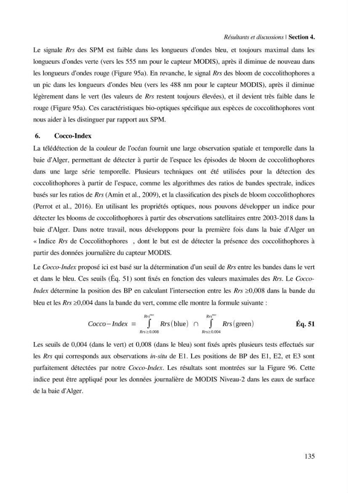 Etude par télédétection et mesures in situ des efflorescences algales et de la matière en suspension dans le Bassin Algérien