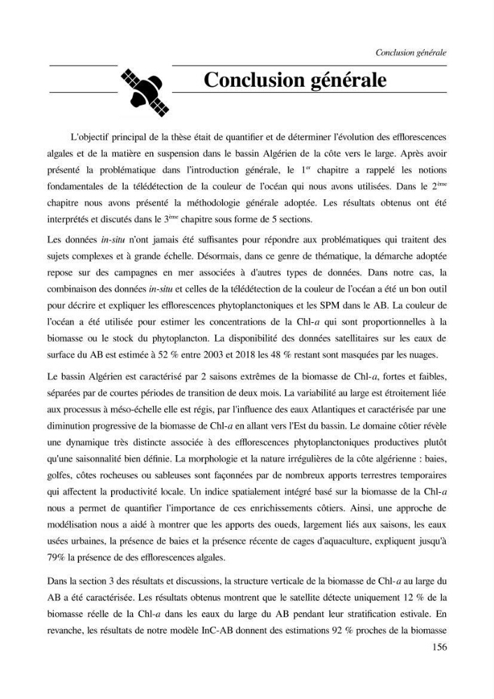Etude par télédétection et mesures in situ des efflorescences algales et de la matière en suspension dans le Bassin Algérien