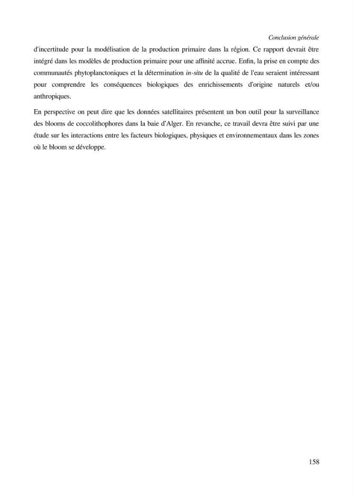 Etude par télédétection et mesures in situ des efflorescences algales et de la matière en suspension dans le Bassin Algérien