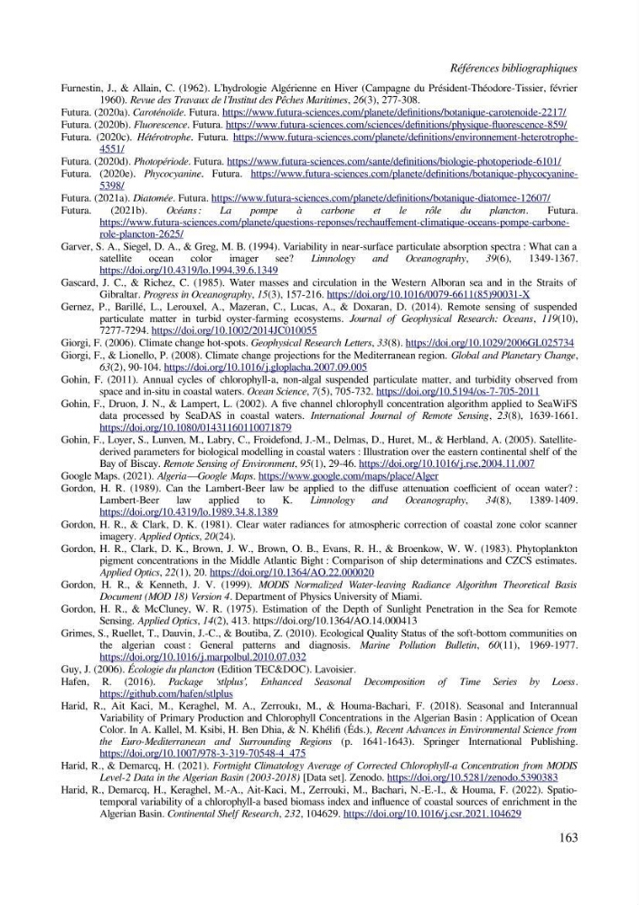 Etude par télédétection et mesures in situ des efflorescences algales et de la matière en suspension dans le Bassin Algérien