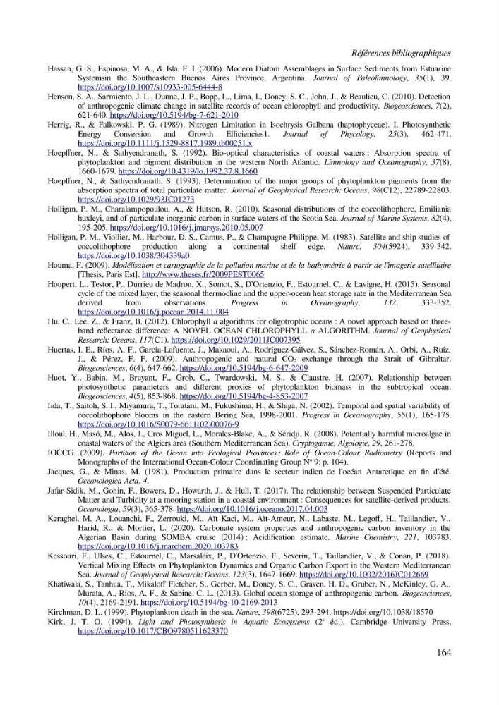 Etude par télédétection et mesures in situ des efflorescences algales et de la matière en suspension dans le Bassin Algérien