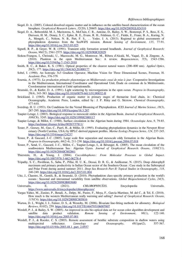 Etude par télédétection et mesures in situ des efflorescences algales et de la matière en suspension dans le Bassin Algérien