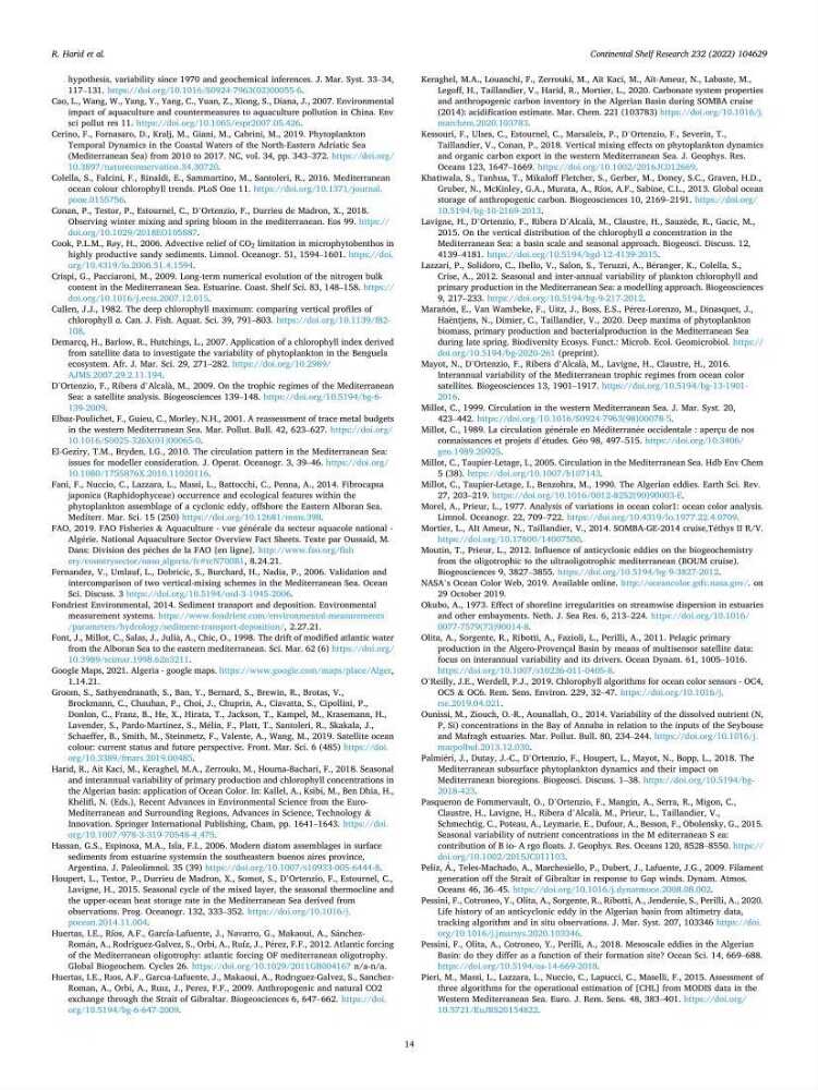 Etude par télédétection et mesures in situ des efflorescences algales et de la matière en suspension dans le Bassin Algérien
