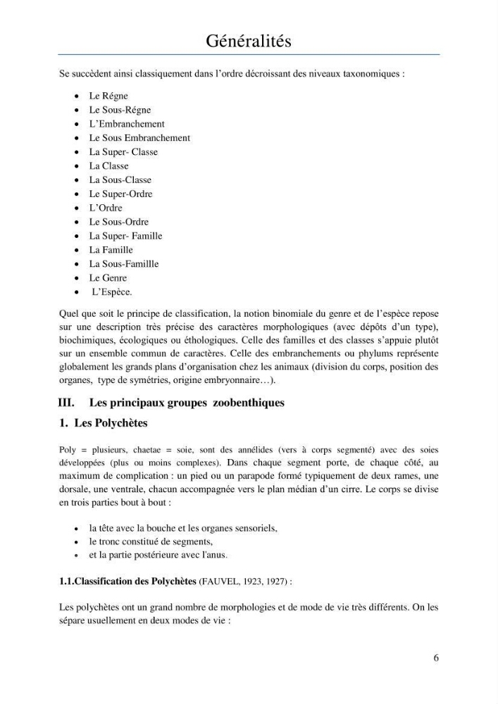 Initiation à la taxonomie des peuplements macrozoobenthiques du secteur centre et ouest de la côte Algérienne
