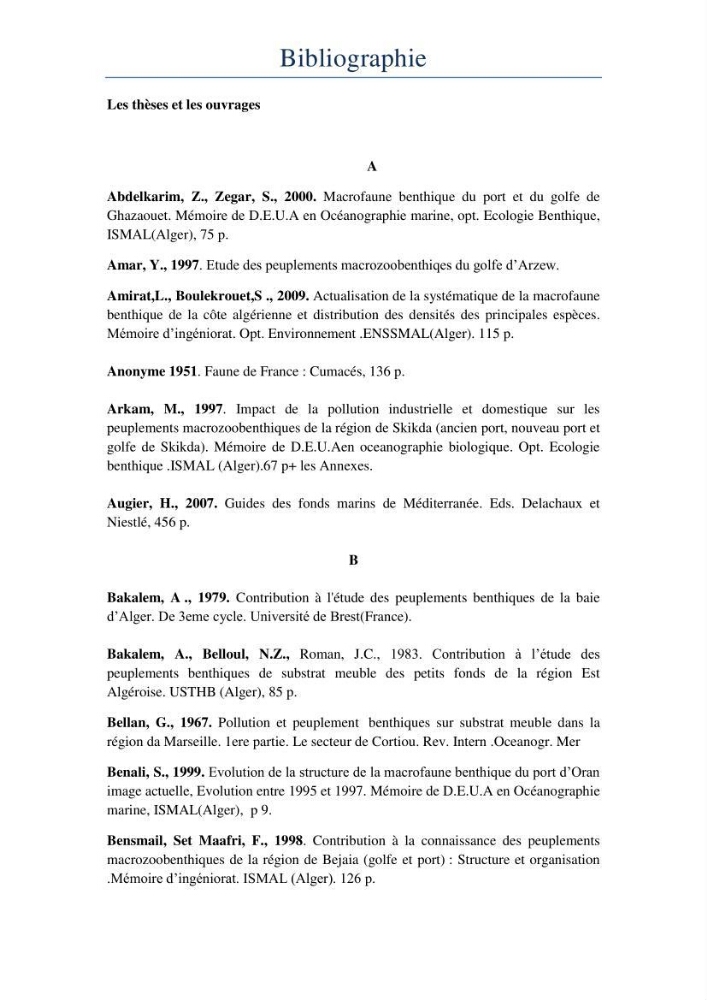Initiation à la taxonomie des peuplements macrozoobenthiques du secteur centre et ouest de la côte Algérienne