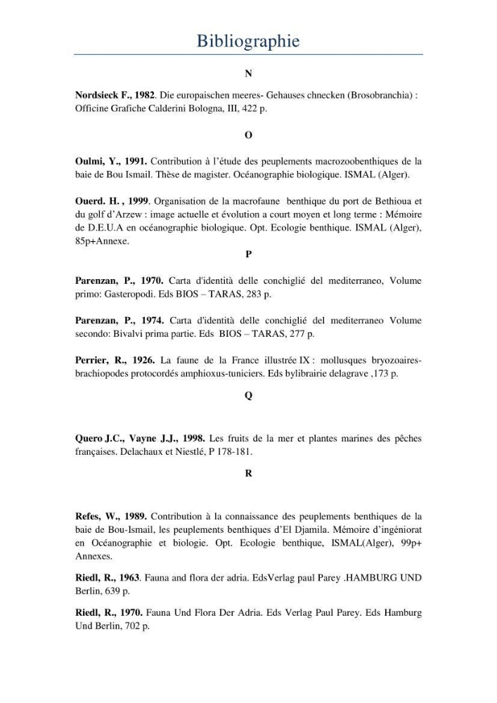 Initiation à la taxonomie des peuplements macrozoobenthiques du secteur centre et ouest de la côte Algérienne