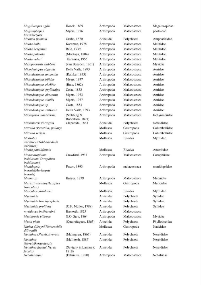 Initiation à la taxonomie des peuplements macrozoobenthiques du secteur centre et ouest de la côte Algérienne