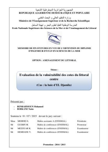 Evaluation de la vulnérabilité des côtes du littoral centre Evaluation de la vulnérabilité des côtes du littoral centre
