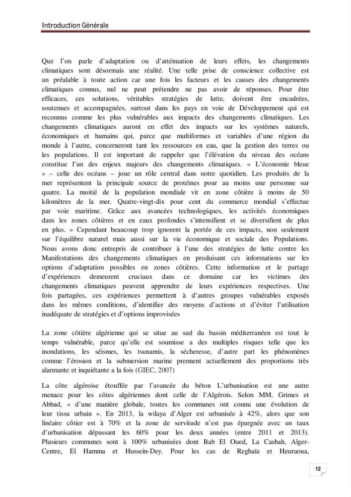 Evaluation de la vulnérabilité des côtes du littoral centre