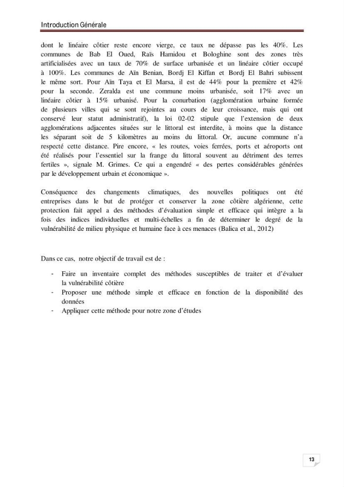 Evaluation de la vulnérabilité des côtes du littoral centre