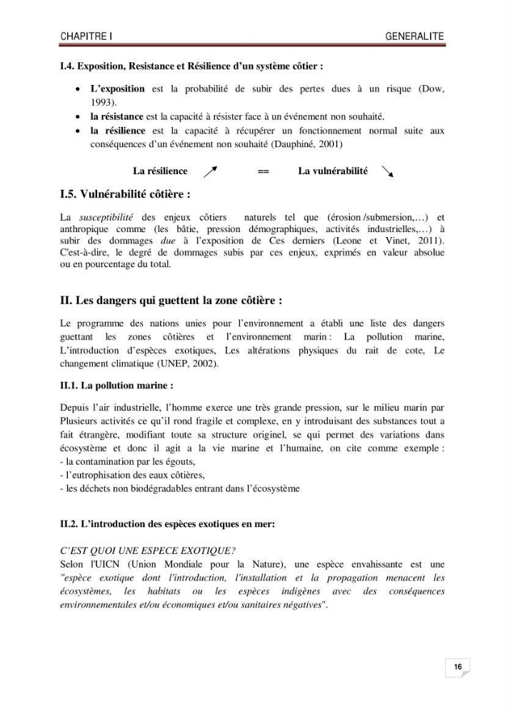 Evaluation de la vulnérabilité des côtes du littoral centre