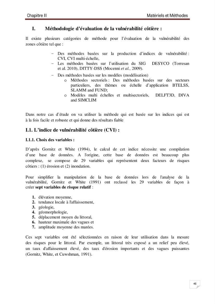 Evaluation de la vulnérabilité des côtes du littoral centre