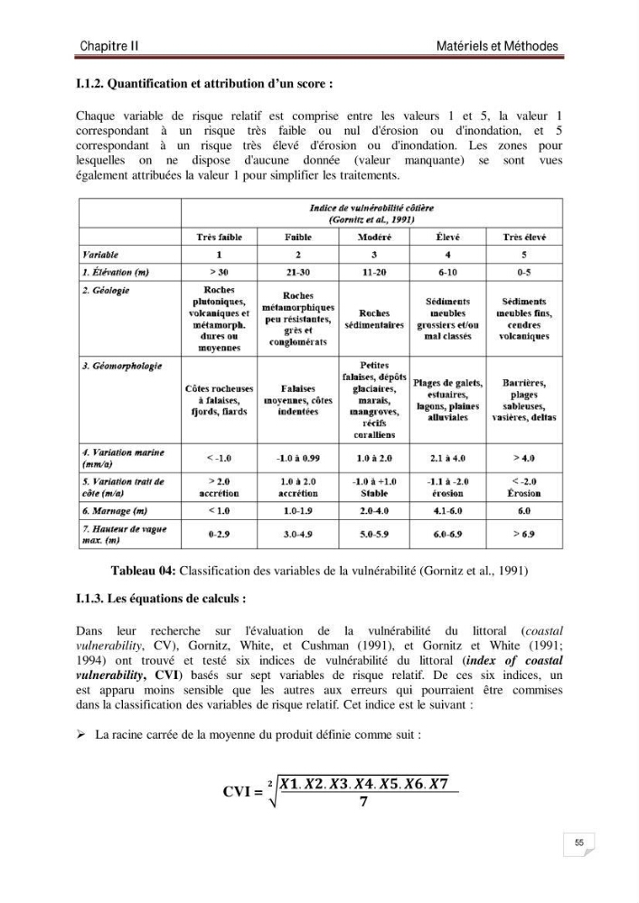 Evaluation de la vulnérabilité des côtes du littoral centre