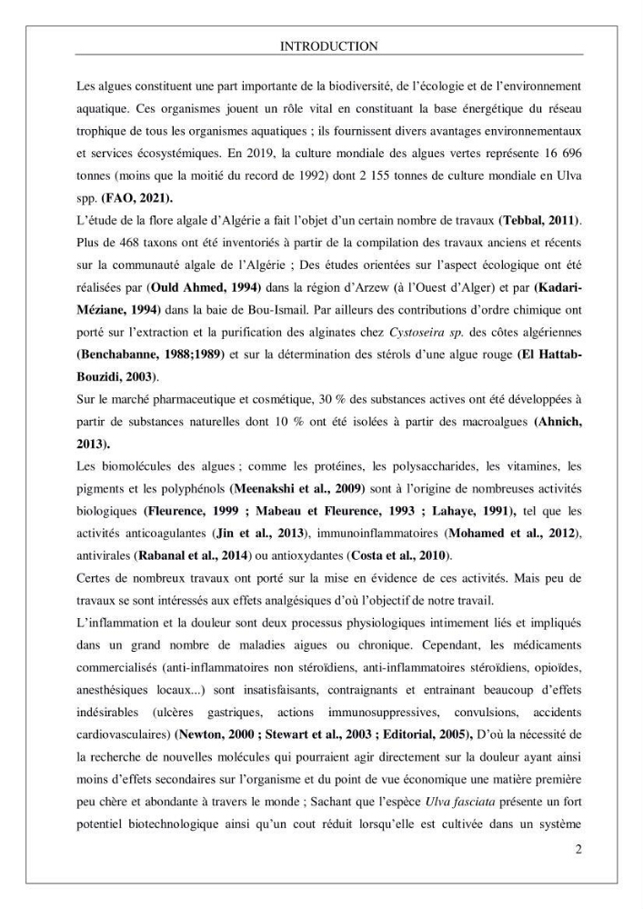 Valorisation biotechnologique d’une substance marine: étude antibactérienne, antioxydante et analgésique