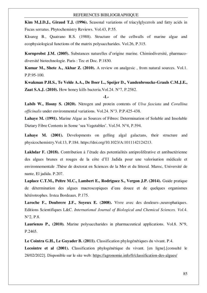 Valorisation biotechnologique d’une substance marine: étude antibactérienne, antioxydante et analgésique