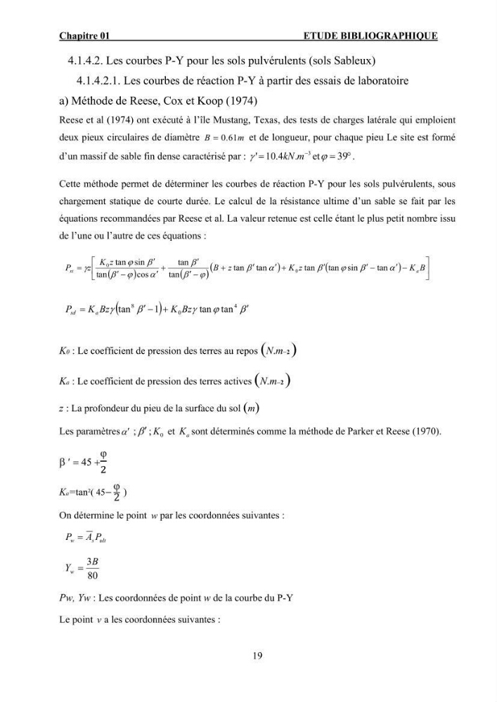 Dimensionnement des fondations sur pieux sous charge horizontale – étude comparative des méthodes de calcul dans un sol sableux saturé: