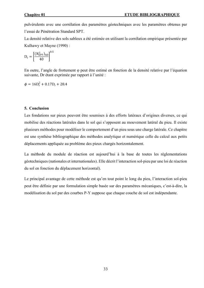 Dimensionnement des fondations sur pieux sous charge horizontale – étude comparative des méthodes de calcul dans un sol sableux saturé:
