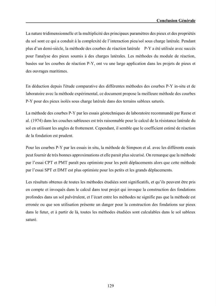 Dimensionnement des fondations sur pieux sous charge horizontale – étude comparative des méthodes de calcul dans un sol sableux saturé: