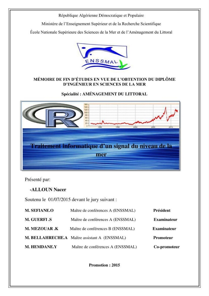 Traitement informatique d\'un signal du niveau de la mer: