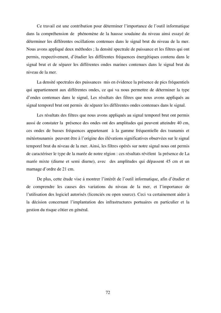 Traitement informatique d\'un signal du niveau de la mer: