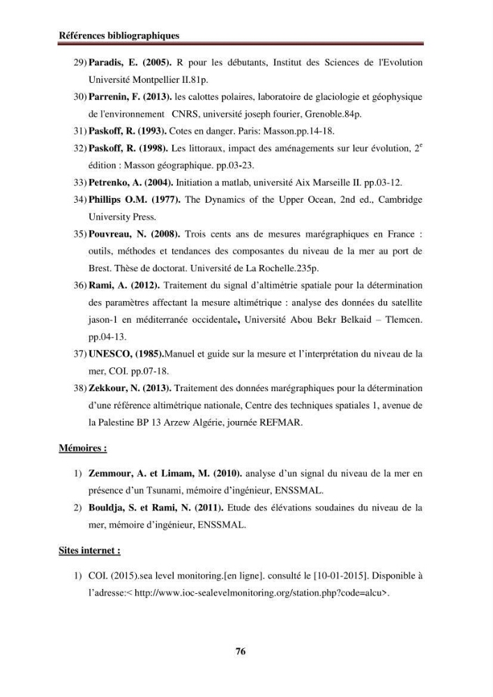 Traitement informatique d\'un signal du niveau de la mer: