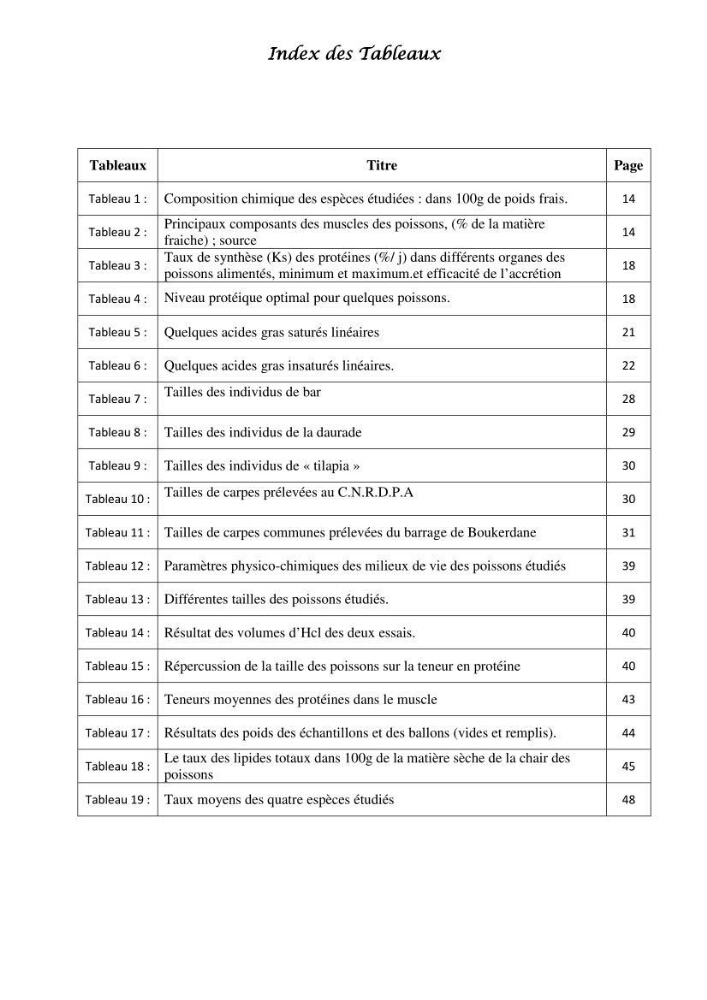 Détermination du taux des protéines et des lipides de la chair des poissons d\'eau de mer (Dicentrarchus labrax, Sparus aurata) et d\'eau douce (Oreochromis niloticus, Cyprinus carpio):