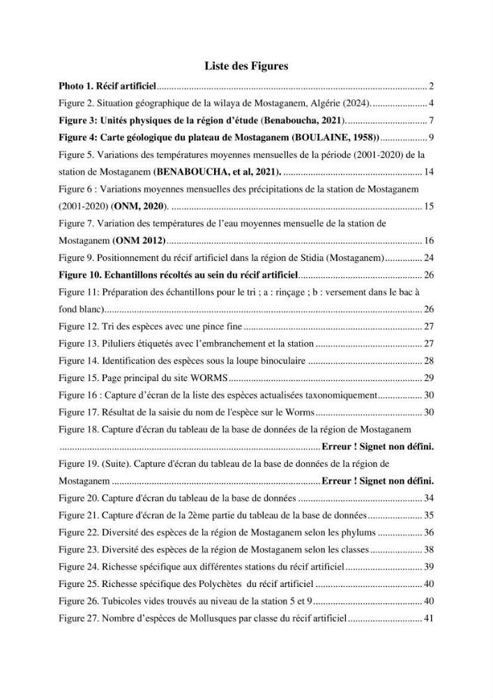 Analyse benthique des fonds marins de Stidia (Wilaya de Mostaganem ) aprés mise en place d\'un récif artificiel