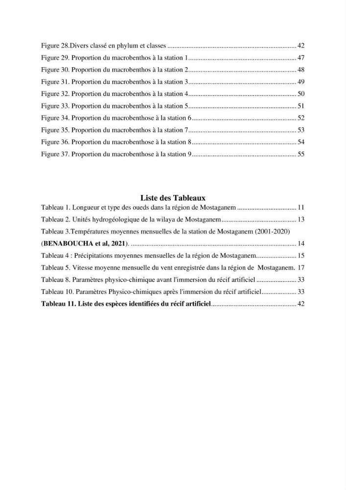 Analyse benthique des fonds marins de Stidia (Wilaya de Mostaganem ) aprés mise en place d\'un récif artificiel