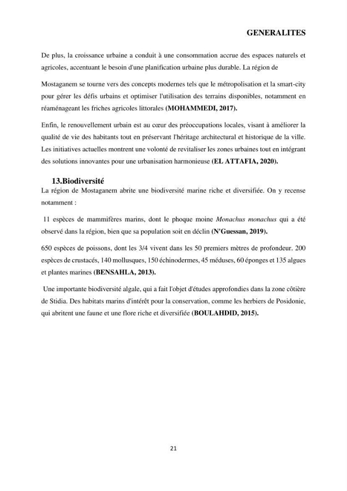 Analyse benthique des fonds marins de Stidia (Wilaya de Mostaganem ) aprés mise en place d\'un récif artificiel
