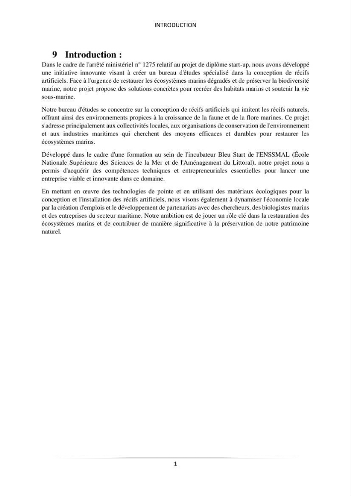Analyse benthique des fonds marins de Stidia (Wilaya de Mostaganem ) aprés mise en place d\'un récif artificiel